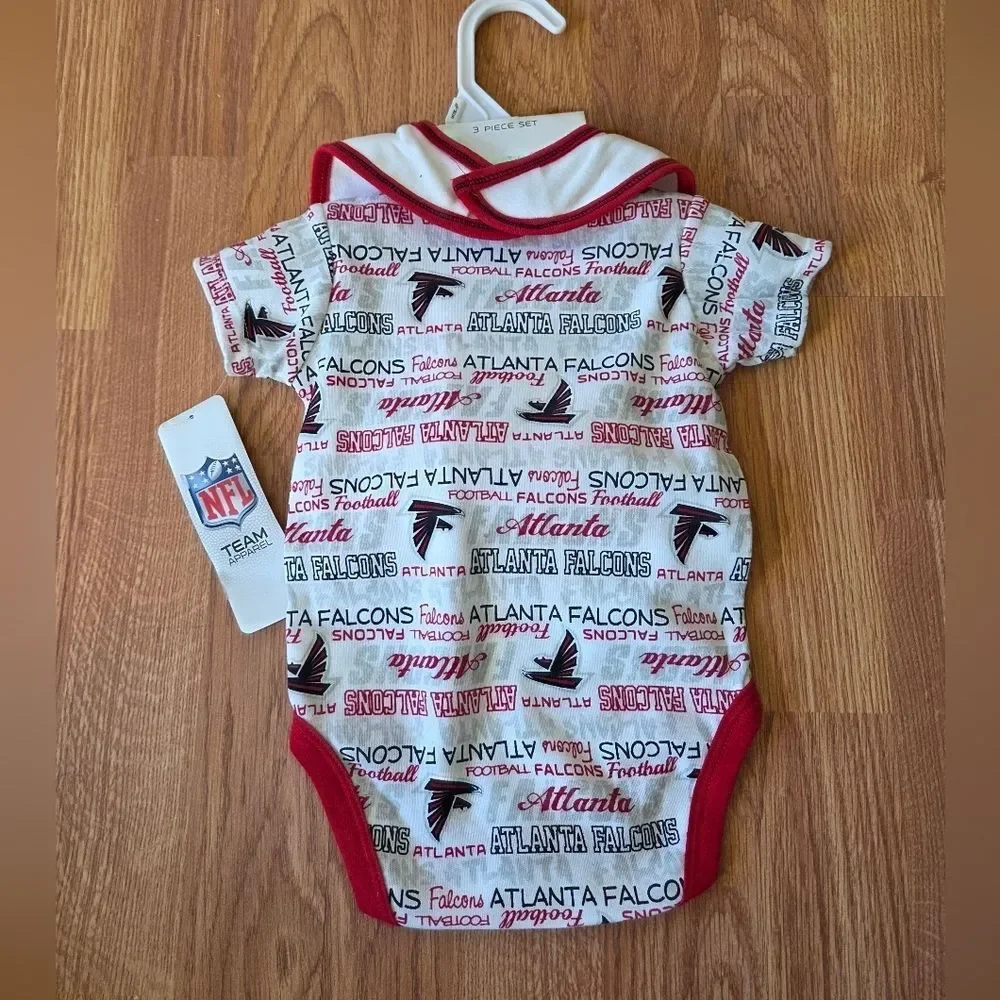 NFL Atlanta Falcons Baby 0-3 Months 3pc Bodysuit, Bib, Beanie NWT Football Fan